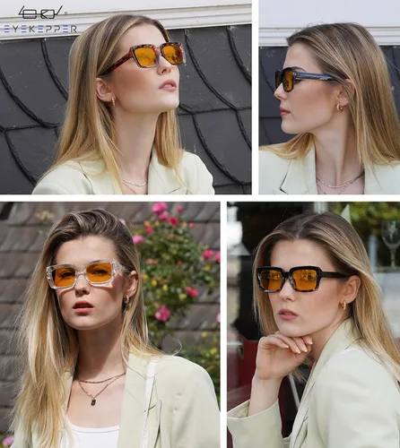 Vista 2 de Eyekepper Paquete de 4 lentes de lectura con bloqueo de luz azul, cuadrados de gran tamaño, para lectura de computadora, teñido de naranja, +0.50
