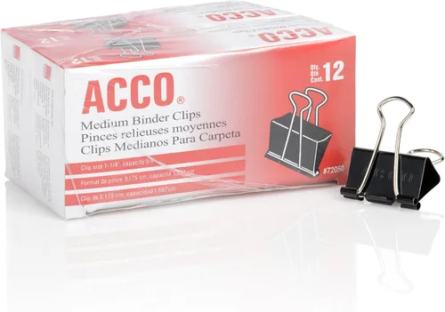 Vista 2 de ACCO 72062 - Clips para carpeta, medianos, color negro, 12 por caja, 2 cajas