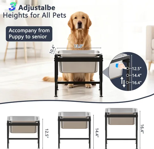 Vista 2 de Cuenco elevado de agua para perros de 2.5 galones para razas grandes, dispensador de agua para perros de altura ajustable de 16.4 pulgadas con base