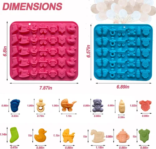 Vista 2 de Molde de chocolate para baby shower, molde de silicona para chupete de bebé, paquete de 2 moldes diferentes para pies de bebé, moldes para cunas