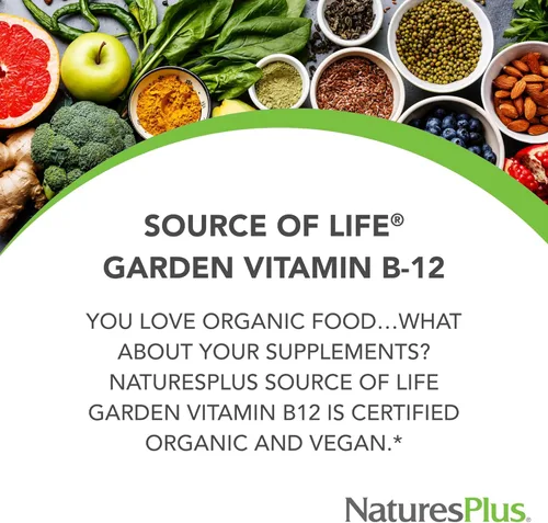 Vista 2 de NaturesPlus Source of Life Garden Vitamina B12 – 60 cápsulas – Incluye más de 20 extractos de alimentos integrales – Certificado USDA orgánico, sin