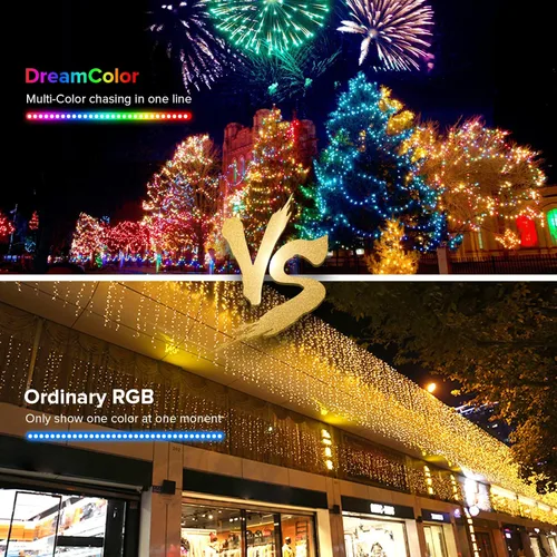 Vista 3 de BTF-LIGHTING Chasing Dream - Luces decorativas parpadeantes a todo color, 16.4 pies 5m, 50 LED, direccionables, WS2812B, cadena de luces de hadas IC