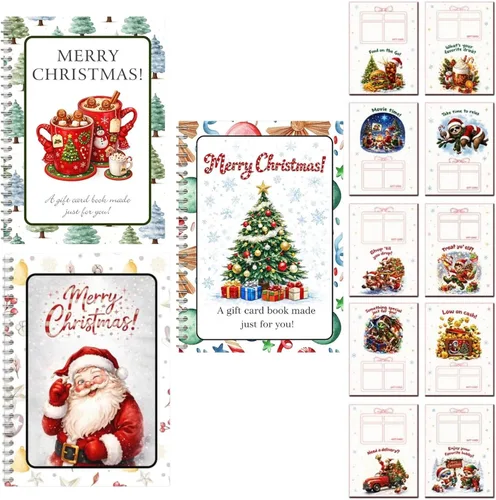 Vista 16 de Libro de tarjetas de regalo de Navidad, soporte encuadernado en espiral, 10 Folleto de tarjetas de regalo, soporte para efectivo de Navidad, libro 3