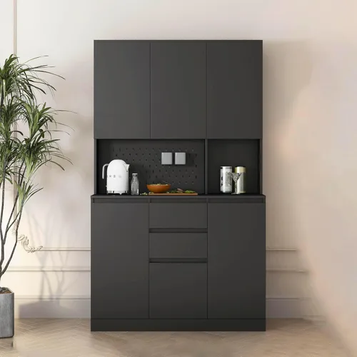 Armario de despensa de cocina de 74 pulgadas con estación de carga, aparador independiente con cajón, armario de despensa moderno con soporte para