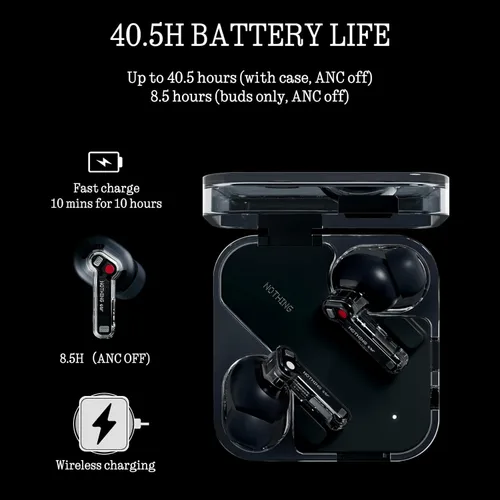 Vista 5 de Nothing Auriculares inalámbricos Bluetooth, auriculares híbridos ANC inteligentes de 45 dB, aumento de graves profundos de 0.433 in, audio de alta