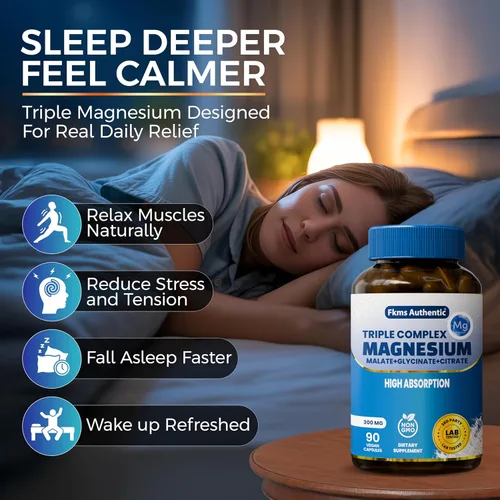 Vista 7 de FKMS Authentic Complejo triple de magnesio 300 mg de glicinato de magnesio, malato y citrato para dormir, estrés y apoyo muscular Sin OMG