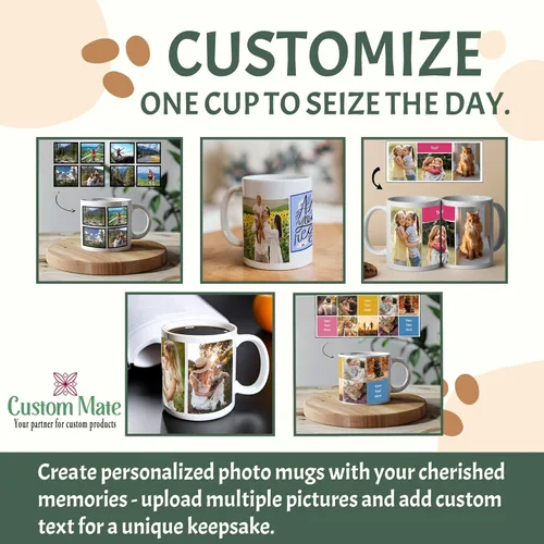 Vista 5 de Custom Ceramic Photo Mug - Personalized Coffee Cup - Customize with Images, Text, Photos, Logos - Taza de café personalizadas - Color and