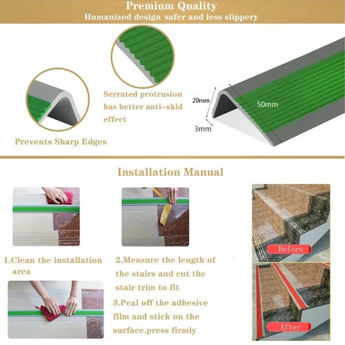 Vista 5 de LeongLzt Protector de borde de escalera en forma de L, borde de vinilo para escaleras, nariz de escalón de goma autoadhesiva, moldura de nariz