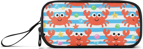Nylon Pencil Bags For Teen Girls Red Crab White Blue Stripe High Capacity Pencil Case Stationery Organizer for College Teen Girls estuche para