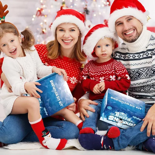 Vista 8 de Paquete de 9 manualidades navideñas, kit de arcilla para hacer muñecos de nieve navideños DIY para niños, construye tu kit de manualidades de muñeco