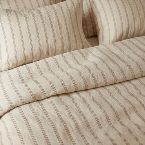 Vista 4 de mixinni Juego de funda de edredón a rayas tamaño individual, juego de ropa de cama de mezcla de lino y algodón de 3 piezas, funda de edredón vintage