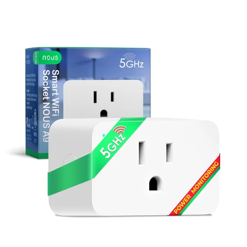 NOUS Enchufe inteligente Wi-Fi de 5 GHz 15A, monitoreo de energía, compatible con Alexa, Google Home, aplicación inteligente Tuya, control remoto,