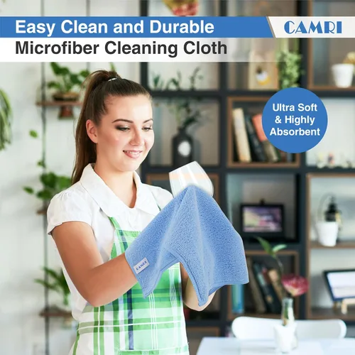 Vista 9 de Paquete de 12 paños de limpieza de toallas de microfibra, tamaño 12.6 x 12.6 pulgadas, azul, sin pelusas, súper absorbente, sin rayas, lavable