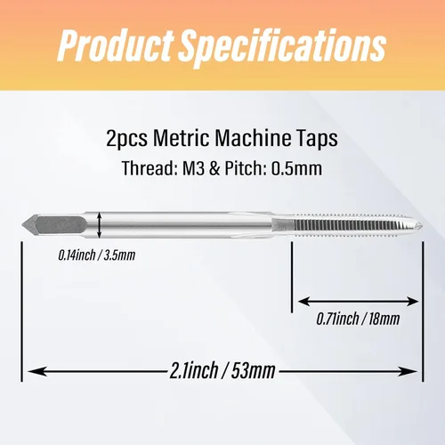 Vista 3 de 2 piezas M3x0.5 Macho, rosca métrica M3 HSS herramienta de roscado HSS, 3 flautas rectas roscas roscadas (M3 x 0.5)