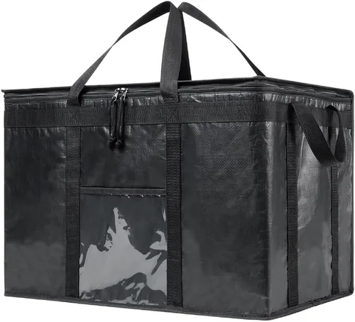Vista 27 de NZ home Bolsa térmica XXL aislada y calentador de alimentos para entrega y compras de comestibles con parte superior con cremallera, color negro