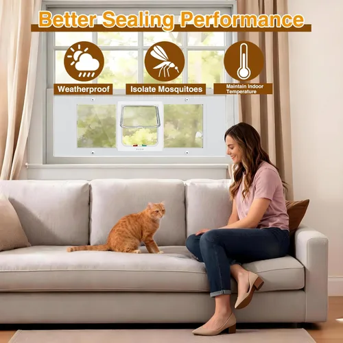 Vista 7 de Puerta de gato para ventana, ancho ajustable de 32.5 a 38 pulgadas, ventana vertical para mascotas para gatos y perros pequeños con 4 modos