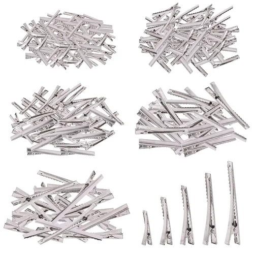 270 pinzas de pelo de cocodrilo de 5 tamaños, pinzas de pelo de una sola punta plateadas a granel para hacer lazos para hacer horquillas para