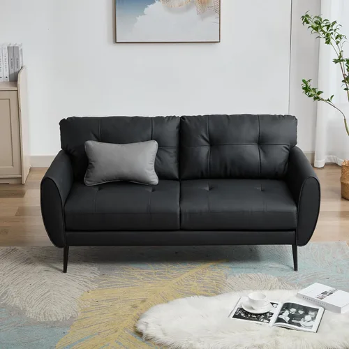 Vista 4 de TYBOATLE Sofá de sofá de 61 pulgadas de cuero sintético negro, sofá de dos plazas pequeño para sala de estar, sofá de estilo moderno de mediados