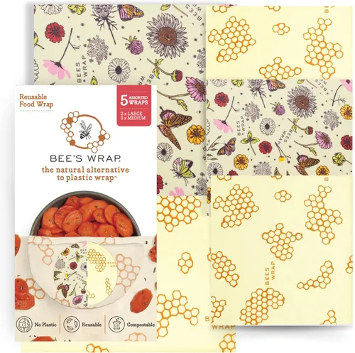 Vista 24 de Bee's Wrap Envolturas de cera de abeja para alimentos, hechas en Estados Unidos, reutilizables y orgánicas, envoltura para sándwiches y cubiertas