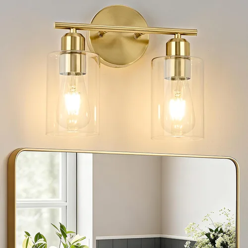 Vista 13 de Luminarias de baño de 2 luces, luces de tocador modernas negras con pantallas de vidrio esmerilado blanco lechoso, lámpara de pared de baño