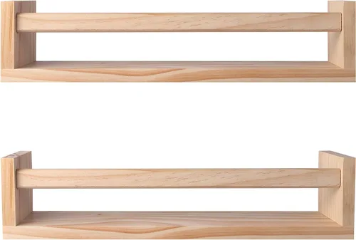 Vista 8 de Juego de 3 estantes de pared para cuarto de bebé, estantes de pared de madera natural para habitación de niños (32 pulgadas, juego de 3)