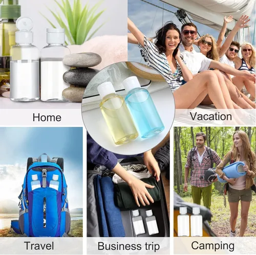 Vista 6 de Tzirci Paquete de 100 botellas vacías de 1.7 onzas, botellas de viaje recargables de 1.7 fl oz con tapa abatible para desinfectante de manos