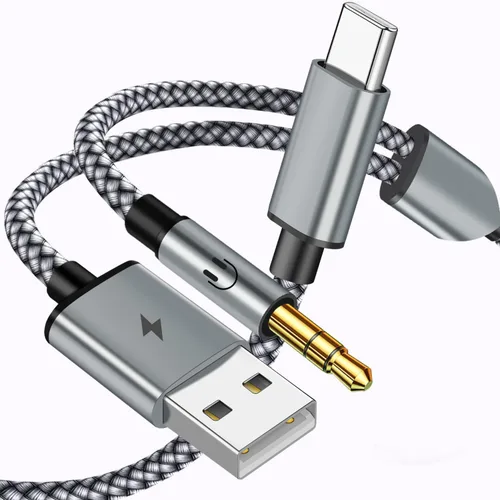 Vista 9 de Cable auxiliar USB C a 0.1 in con cargador, 2 en 1 USB C a 0.1 in Cable auxiliar estéreo para automóvil con carga PD de 18 W compatible con iPhone