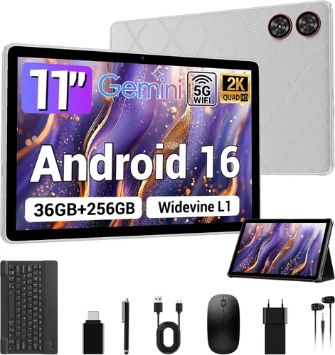 Paquete de tabletas todo en uno 2026 Android 16 de 11 pulgadas, 36 GB de RAM 256 GB (1 TB TF), 2K IPS Widevine L1, funda con lápiz capacitivo de