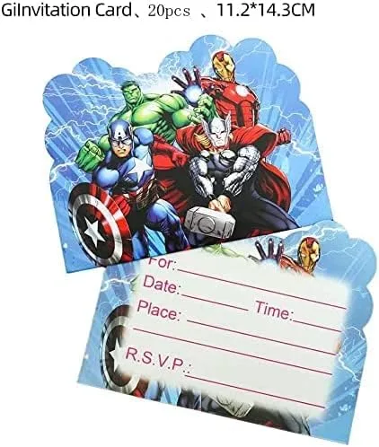 Vista 2 de SUTRADHAR 20 invitaciones de cumpleaños de superhéroes, invitaciones de fiesta de superhéroes, suministros de decoración para fiestas de cumpleaños