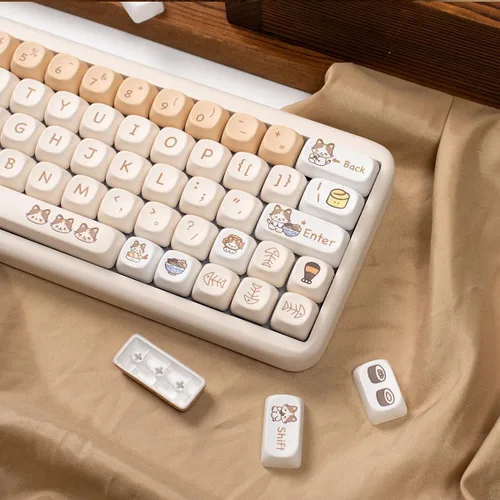 Vista 4 de Juego de Teclas PBT Gato Perfil MOA Teclas Lindas 144 Teclas Teclas Personalizadas de Sublimación para Teclados Mecánicos con Interruptores Cherry