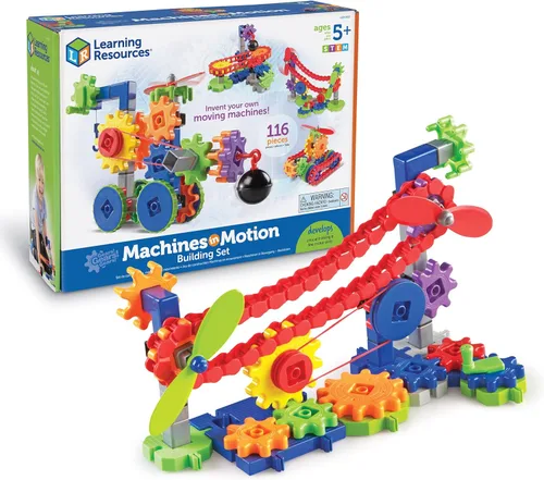 Learning Resources Gears! Gears! Gears! Machines in Motion - STEM para niños pequeños, juguetes de construcción e ingeniería prácticos, pensamiento