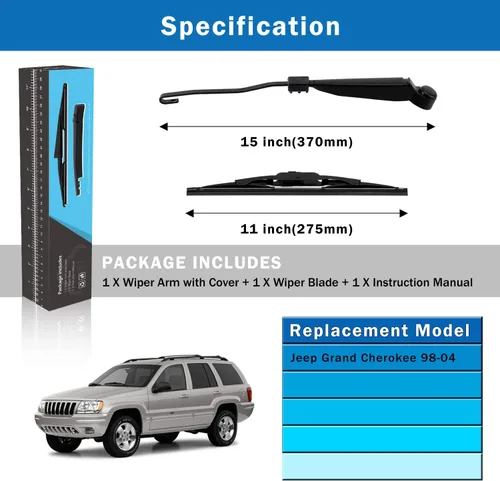 Vista 5 de WTI Juego de limpiaparabrisas trasero compatible con Jeep Grand Cherokee 1998-2004 SUV Kit de limpiaparabrisas trasero Nuevos accesorios