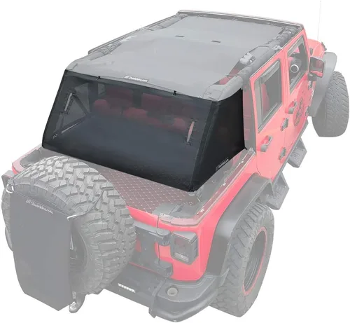 Vista 45 de Shadeidea - Parasol para vehículo Jeep Wrangler JK (2007-2018) de 2 puertas, delantero y trasero, pantalla de malla color negro, cubierta