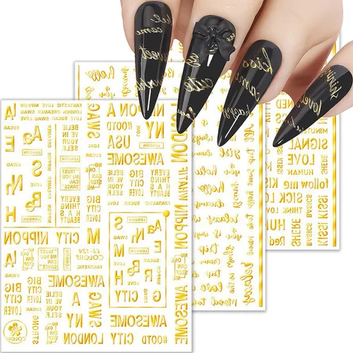 6 hojas de calcomanías de arte de uñas con letras inglesas en 3D, suministros autoadhesivos, decoración de diseño de uñas para decoración de