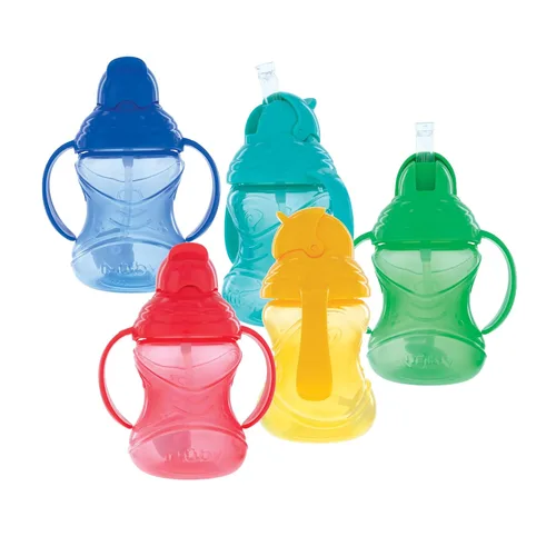 Nuby No-Spill Flip N' Sip Clik-It Taza con 360 pajitas, 8 onzas, los colores pueden variar, multicolor