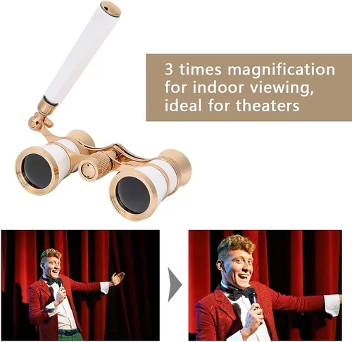 Vista 8 de Lentes binoculares de ópera para telescopio, 3 x 25, mini gafas de teatro portátiles con transporte, binoculares de teatro compacto con mango