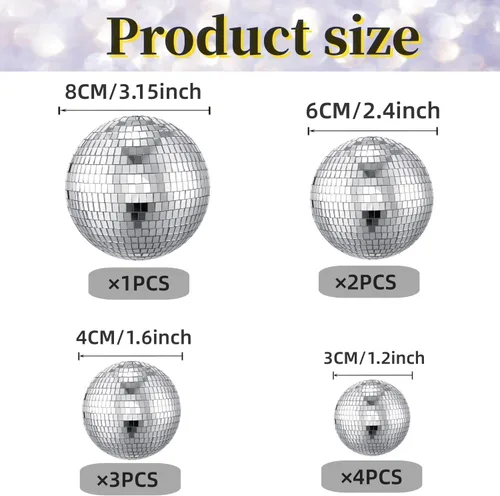 Vista 2 de 10 piezas de mini bola de discoteca colgantes, pequeñas bolas de discoteca de espejo para decoración de pasteles, decoración de bolas de discoteca