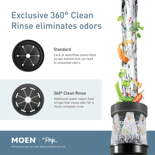 Vista 4 de Moen Prep Series PRO GXP50C - Triturador de basura compacto de alimentación continua para fregadero de cocina con cable de alimentación