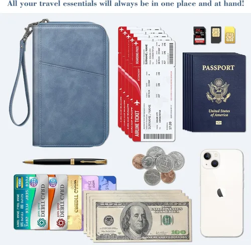 Vista 3 de Fintie Soporte para pasaporte familiar, cartera con bloqueo RFID, estuche organizador de documentos de viaje, funda para tarjetas de crédito