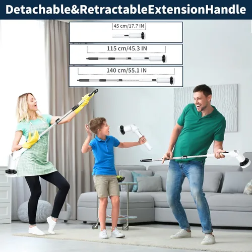 Vista 2 de Limpiador eléctrico giratorio – Cepillo de limpieza inalámbrico con pantalla digital, 2 velocidades, 8 cabezales de cepillo, IPX7 impermeable, mango