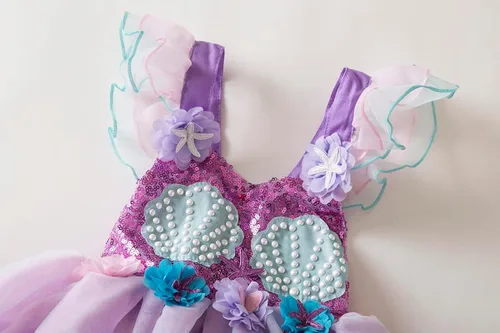 Vista 3 de Ruikajia Disfraz de princesa Ariel de sirena, vestido de fiesta de cumpleaños para niñas, regalo de cumpleaños, disfraz de Halloween