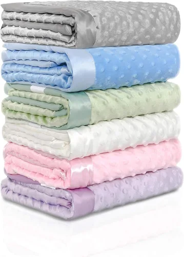 Manta de bebé de doble capa reversible de felpa Minky súper suave de 30 x 35 pulgadas con respaldo punteado y ribete sedoso