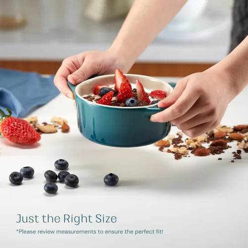 Vista 4 de Kook Juego de mini cocotte de cerámica, cacerolas pequeñas con tapas y asas, moldes individuales para hornear, aptos para horno, microondas
