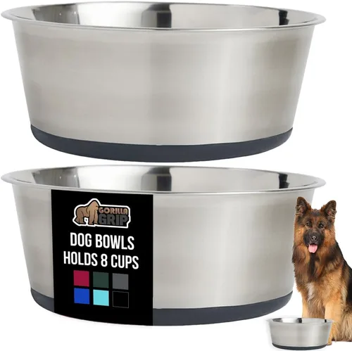 Vista 113 de GORILLA GRIP Juego de 2 cuencos para perros, con capacidad para 8 tazas (64 onzas líquidas), cuenco de metal resistente para alimentos y agua