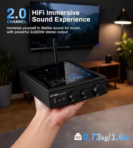 Vista 5 de Amplificador estéreo Bluetooth P60 para altavoces pasivos, 300 W x 2 TPA3255 2 canales mini clase D amplificador de audio para el hogar con PFFB