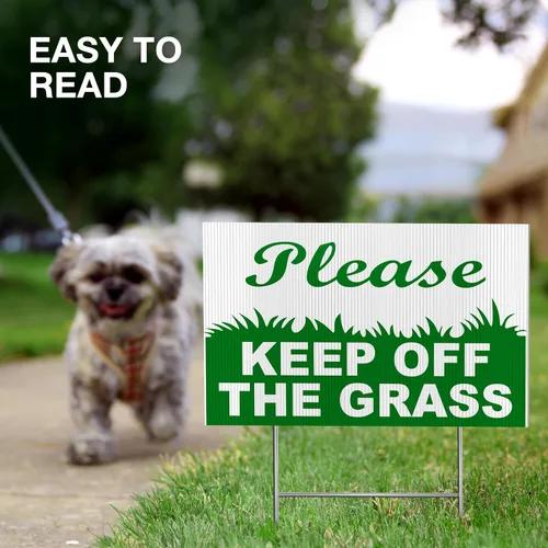 Vista 6 de 8 carteles con texto en inglés «Keep Off Grass para patio, 6x9 DS Coroplast Please Keep Dogs Off Lawn Sign, Do Not Walk on Grass Sign»
