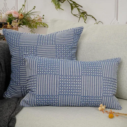 Vista 5 de YOUR SMILE Juego de 2 fundas de cojín decorativas estilo bohemio, funda de cojín cuadrada suave a rayas sólidas, decoración moderna del hogar