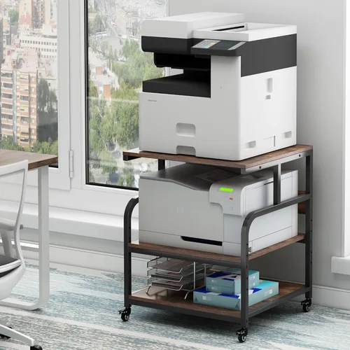 Vista 17 de Fannova Soporte para impresora, 23.6 x 18.9 x 30 pulgadas, mesa de impresora grande con estante de almacenamiento ajustable, carrito de impresora