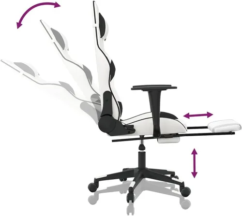 Vista 7 de Massage Gaming Chair with Footrest and Lumbar Support, Computer Chair, Height Adjustable Game Chair with 360°-Swivel Seat and Headrest, White&Black