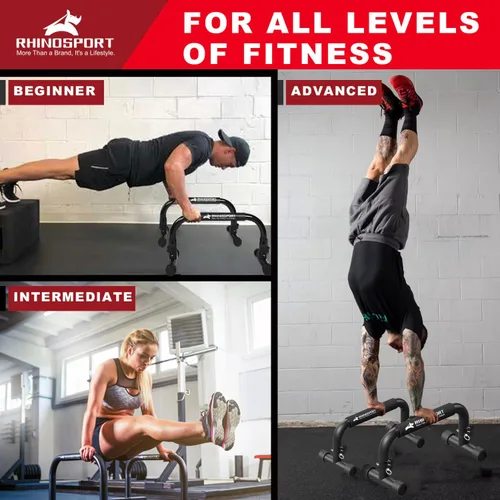 Vista 5 de RHINOSPORT Parallettes Bars Dip Calisthenics Push Up Bars Calisthenics Equipment 10.2 in High 300Kg/661lbs Weight Capacity Strength Training Home